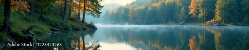 Wallpaper Mural Reflections of tall trees on the calm surface of the lake, nature, tall trees, peaceful Torontodigital.ca