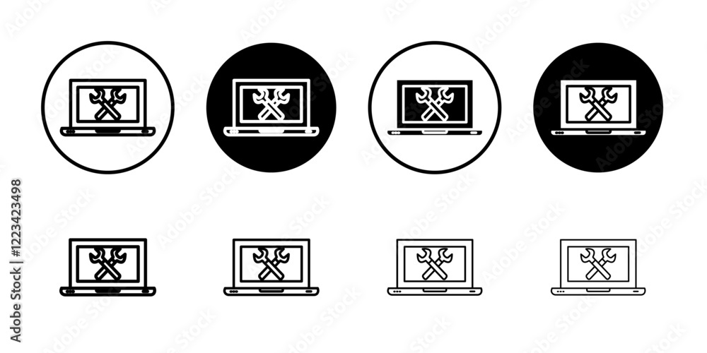 Repairing laptop icon Vector logo set flat Repairing laptop icon Vector logo set flat