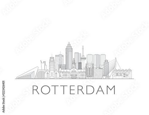 Rotterdam cityscape illustration skyline drawing