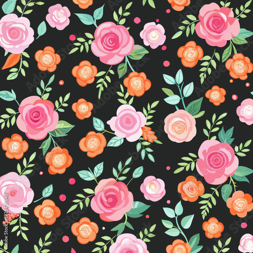 Seamless vector background with roses. 