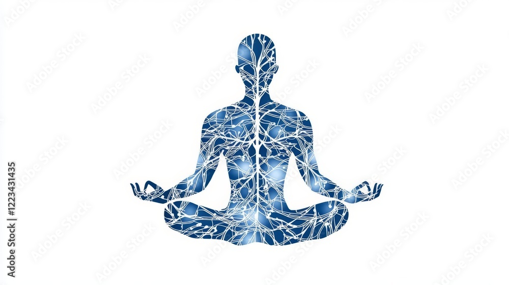 Fototapeta premium Meditative figure with serene blue design.