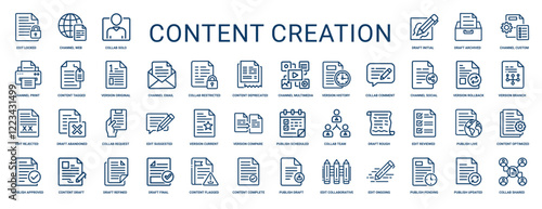 content creation set line icons, complete flag version draft