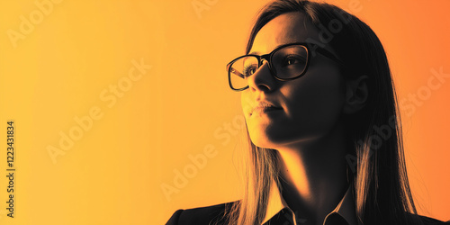 Elegant Businesswoman in a Power Pose on Vibrant Yellow Background