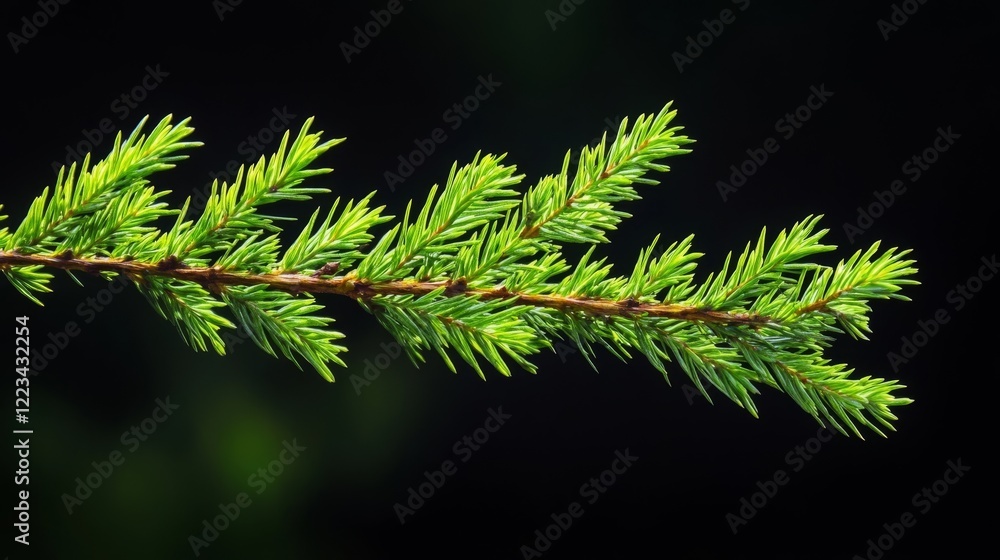 Vibrant Green Spruce Branch Isolated Black Background Detailed Nature Photography Lush Evergreen Conifer Needle Texture Botanical Closeup Image Vibrant Green Spruce Branch Isolated Black Background Detailed Nature Photography Lush Evergreen Conifer Needle Texture Botanical Closeup Image