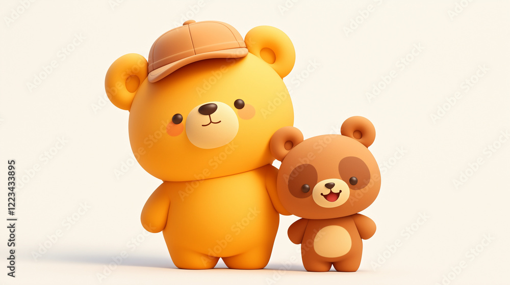 Obraz premium 3D Two Teddy Bears on White Background