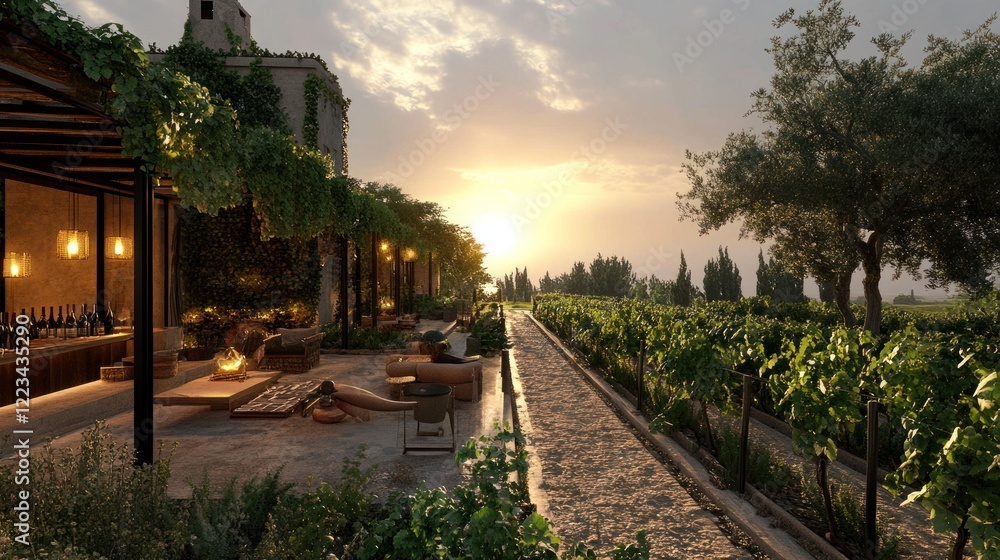 Fototapeta premium Vineyard Patio Sunset Evening Relaxation Setting