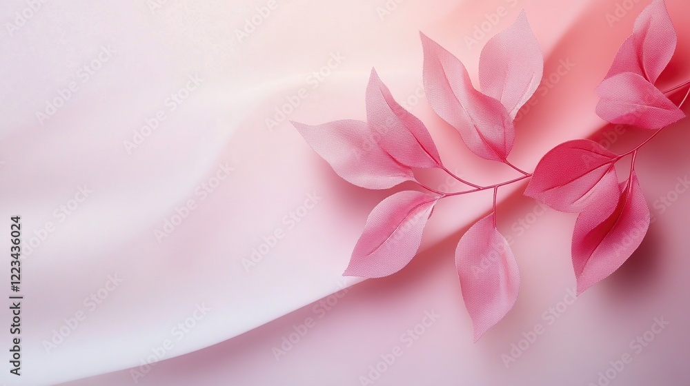 Delicate Pink Leaves on Soft Pink Fabric Background Delicate Pink Leaves on Soft Pink Fabric Background