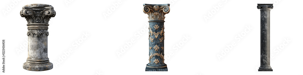 Antique column isolated on transparent background, PNG, Set of Antique column isolated on transparent background, PNG, Set of