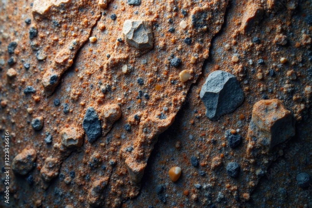 Rough granite surface with visible mineral deposits, mineral deposits, earthy, granite texture Rough granite surface with visible mineral deposits, mineral deposits, earthy, granite texture