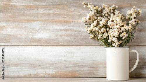 Wallpaper Mural White flowers in a vintage pitcher on a wooden background create a calming and rustic atmosphere in a cozy interior setting Torontodigital.ca