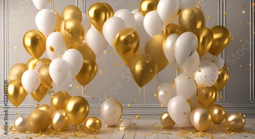 Happy birthday celebration party banner with golden and white balloons seamless looping overlay virtual video animation background 4K