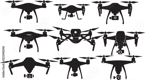 Set FPV Drone. Hand drawn vector illustration	