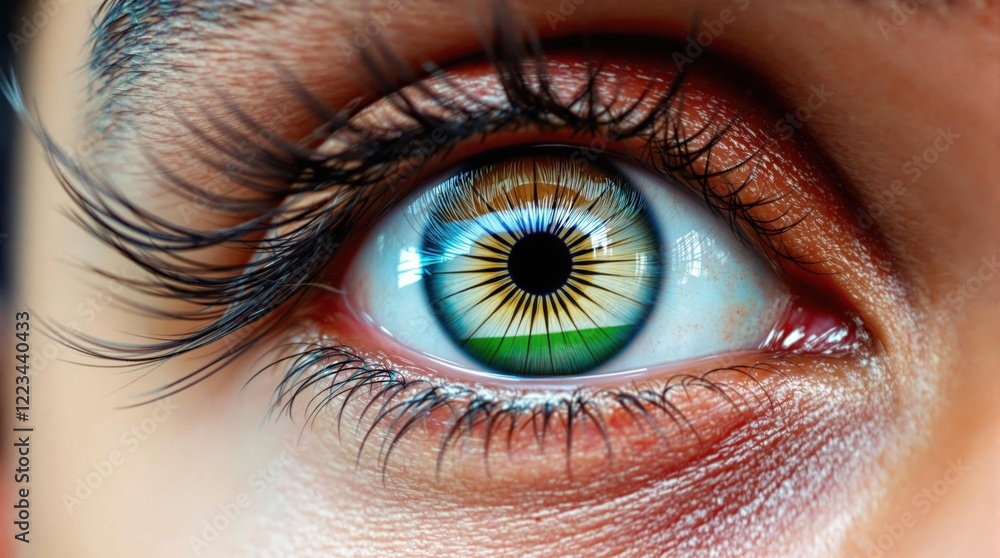 Fototapeta premium High-resolution close-up photograph of a human eye showcasing vibrant, unique patterns and color