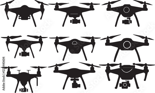 Set FPV Drone. Hand drawn vector illustration	