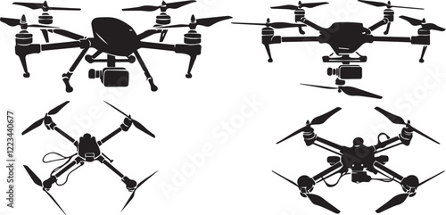 Set FPV Drone. Hand drawn vector illustration	