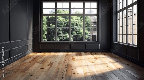 An Airy  Contemporary Room Featuring a Spacious Window Overlooking a Scenic View  Bathed in Natural Light and Designed with Clean Lines for a Fresh  Modern Atmosphere