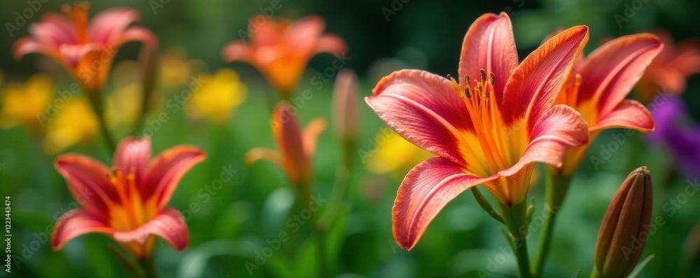 Royal Trinity lily in a garden with other flowers, floral, garden, garden blooms Royal Trinity lily in a garden with other flowers, floral, garden, garden blooms