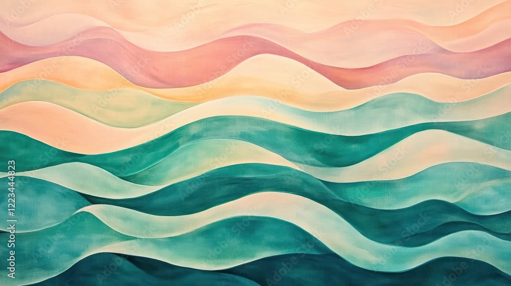 Abstract Pastel Waves in Teal and Peach Hues Abstract Pastel Waves in Teal and Peach Hues