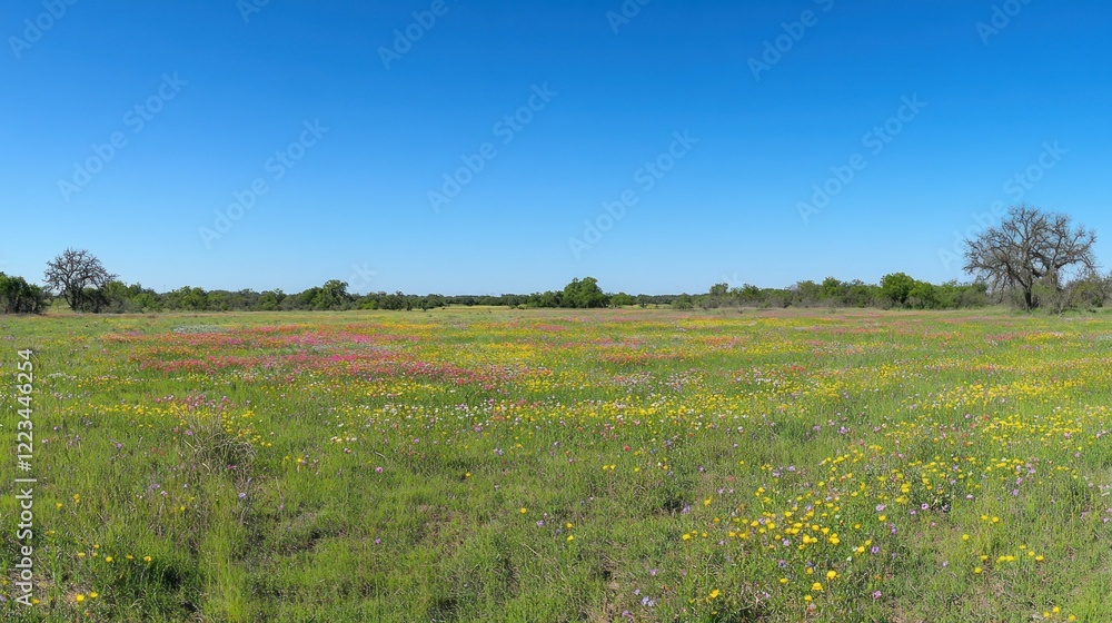 Vibrant Wildflower Meadow Under a Clear Blue Sky Vibrant Wildflower Meadow Under a Clear Blue Sky