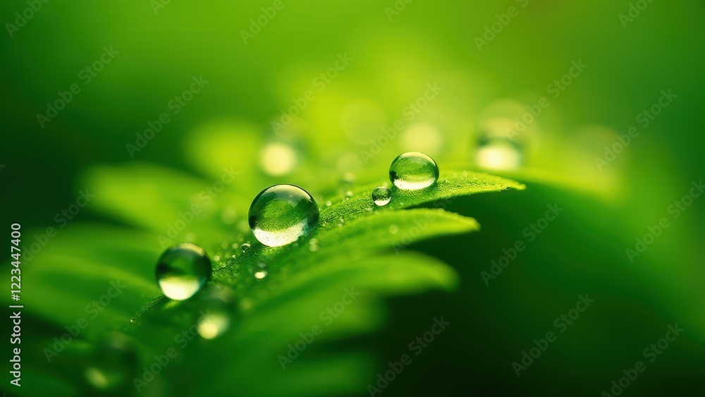 Macro photography of dewdrops on a green fern leaf Macro photography of dewdrops on a green fern leaf