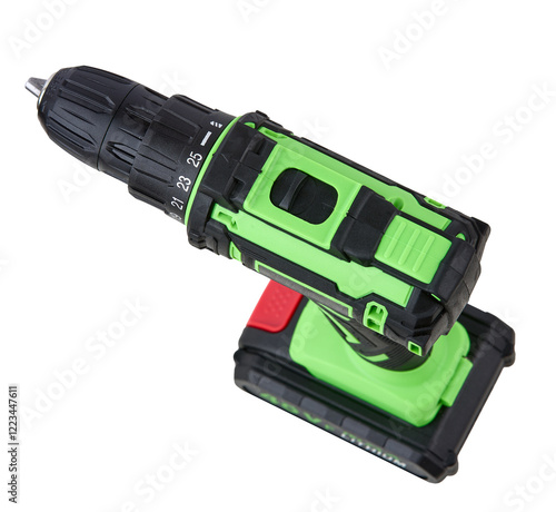 Cordless Electric Drill with 48V Lithium Battery Isolated on White Background photo