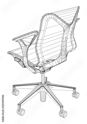 Adjustable Rolling Chair, Office chair editable vector illustration on white background. chair Line art, clip art. swivel chair, Hand-drawn design elements.