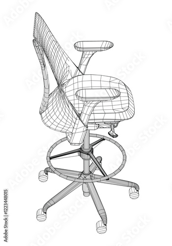 Adjustable Rolling Chair, Office chair editable vector illustration on white background. chair Line art, clip art. swivel chair, Hand-drawn design elements.