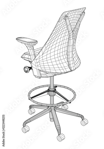 Adjustable Rolling Chair, Office chair editable vector illustration on white background. chair Line art, clip art. swivel chair, Hand-drawn design elements.