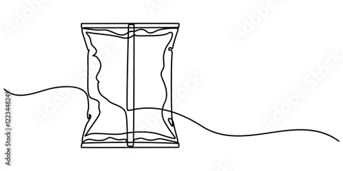 plastic packaging bag continuous one line drawing, Plastic bag one line continuous drawing. Waste bag continuous one line illustration. Vector minimalist linear illustration, plastic and paper package