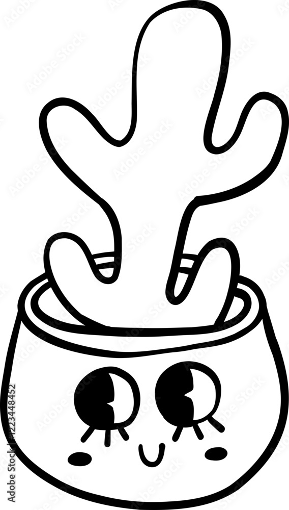 School Cartoon Outline with Cute Cactus in Smiling Pot Illustration School Cartoon Outline with Cute Cactus in Smiling Pot Illustration