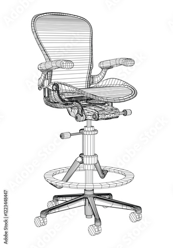 Adjustable Rolling Chair, Office chair editable vector illustration on white background. chair Line art, clip art. swivel chair, Hand-drawn design elements.