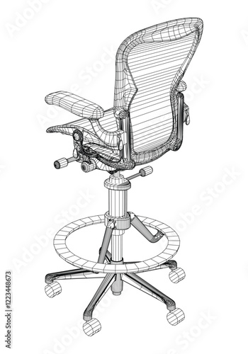 Adjustable Rolling Chair, Office chair editable vector illustration on white background. chair Line art, clip art. swivel chair, Hand-drawn design elements.