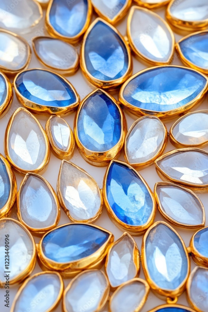 Close-up view of shimmering moonstone jewelry set in gold showcasing ethereal blue and white tones for a luxurious appearance Close-up view of shimmering moonstone jewelry set in gold showcasing ethereal blue and white tones for a luxurious appearance