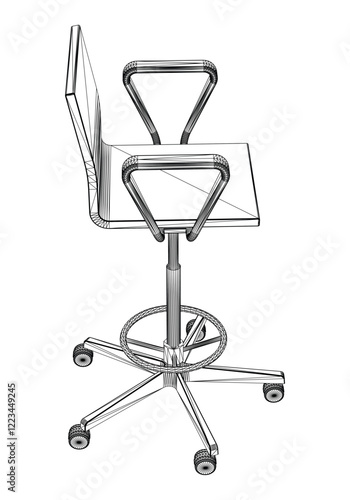 Adjustable Rolling Chair, Office chair editable vector illustration on white background. chair Line art, clip art. swivel chair, Hand-drawn design elements.