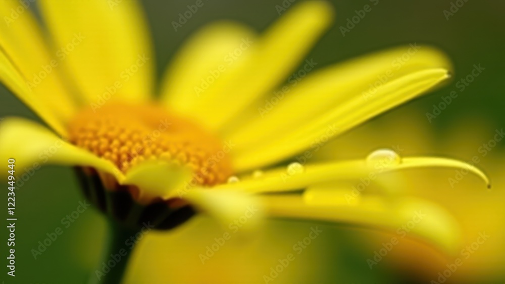 Macro photography of dewdrops on a yellow daisy petal Macro photography of dewdrops on a yellow daisy petal