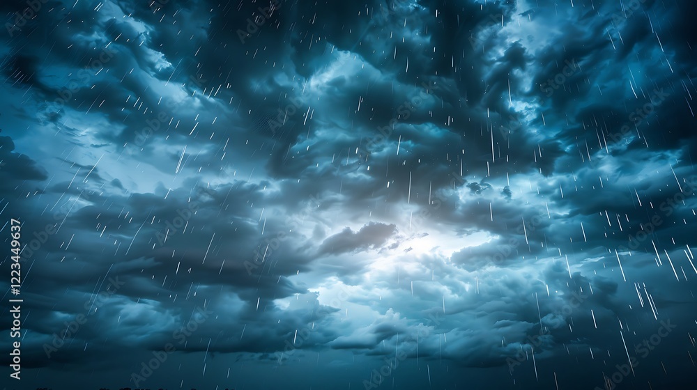 Fototapeta premium Sky during a thunderstorm with heavy rain and dark clouds.