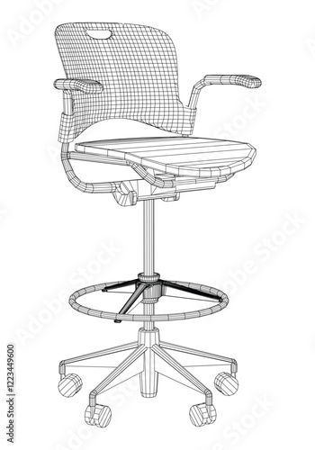 Adjustable Rolling Chair, Office chair editable vector illustration on white background. chair Line art, clip art. swivel chair, Hand-drawn design elements.