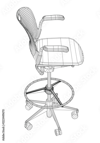 Adjustable Rolling Chair, Office chair editable vector illustration on white background. chair Line art, clip art. swivel chair, Hand-drawn design elements.