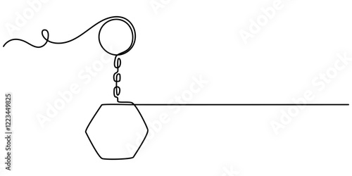 Connected rings of different materials, Apartment keys, apartment loan one line art. Continuous line drawing of housing, key, home, house, relocation, keys, safety, property, keyring, estate, mortgage