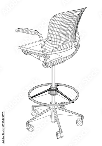 Adjustable Rolling Chair, Office chair editable vector illustration on white background. chair Line art, clip art. swivel chair, Hand-drawn design elements.