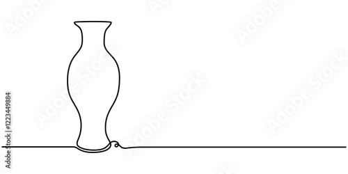 Japanese pottery vessels continuous one line drawing, Old engraved illustration of Ancient Greek vase, Pottery of ancient Greece, Still Life, Sake Icon on Transparent Background, Sake Drink Icon Flat.