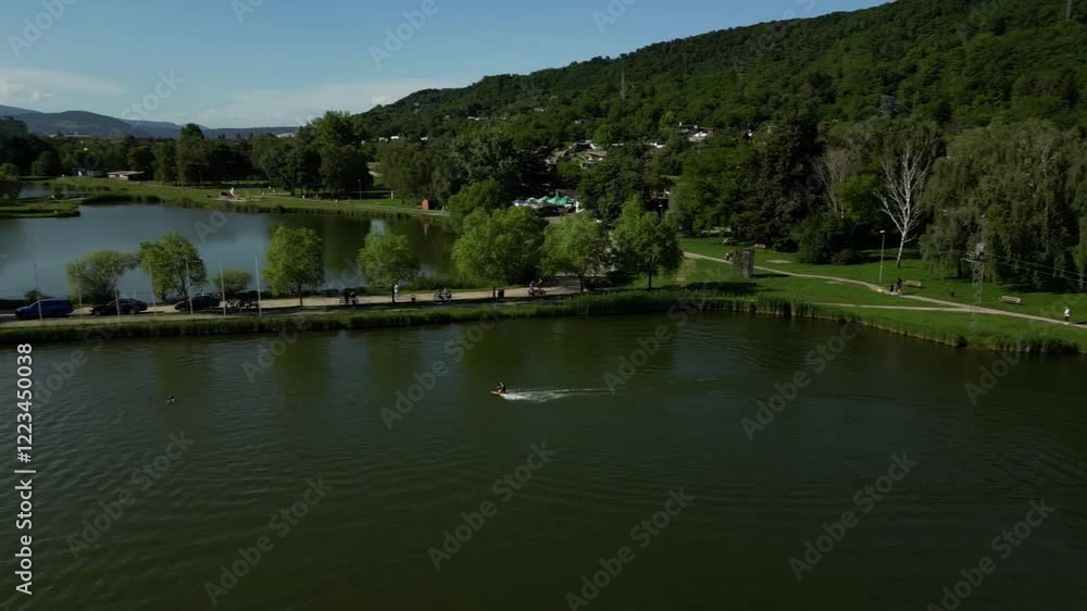 wakeboarding on the beautiful green lake in Košice wakeboarding on the beautiful green lake in Košice
