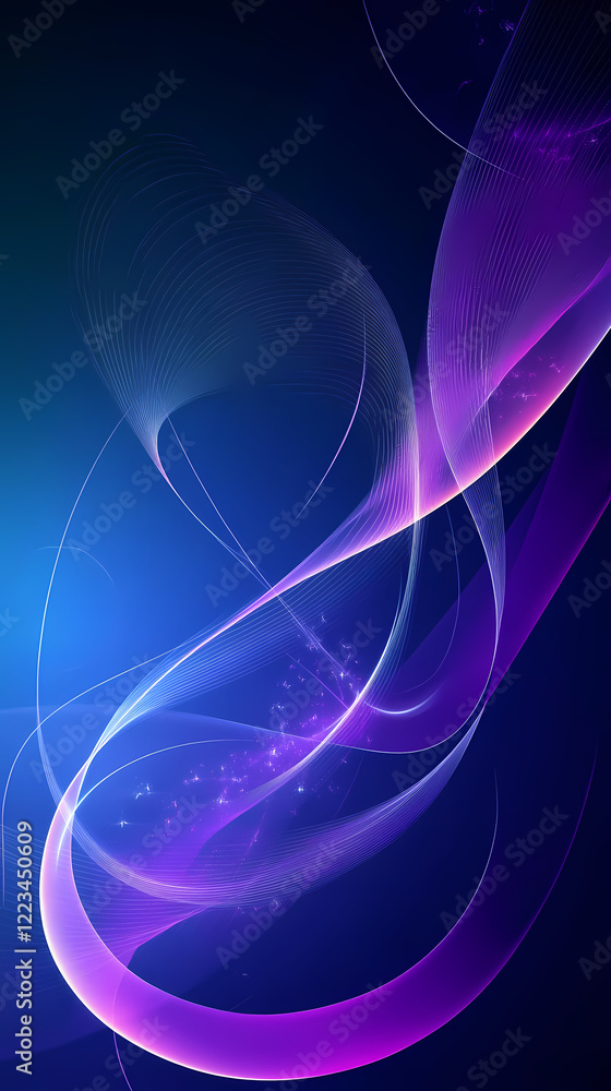 Obraz premium Abstract blue and purple smartphone wallpaper with curved lines and copy space