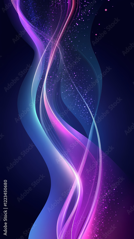 Naklejka premium Abstract blue and purple smartphone wallpaper with curved lines and copy space