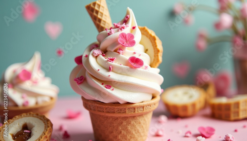 Wallpaper Mural Beautifully presented raspberry swirl ice cream cone topped with colorful sprinkles, creating a delightful dessert experience. Torontodigital.ca