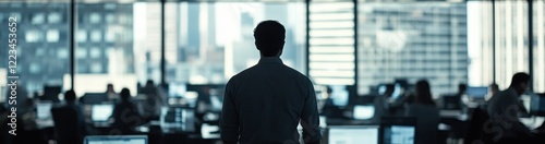 Wallpaper Mural Contemplative Businessman Gazing at Cityscape from Modern Office Torontodigital.ca