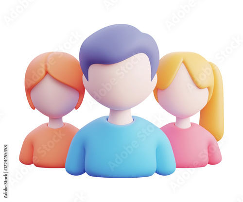 Group of people or team UI icon - clay style 3d rendered png cutout on transparent background