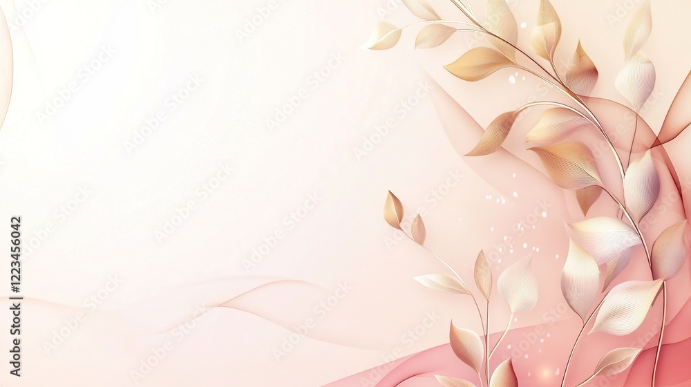 Elegant Gold Leaves on Peach Background Design Elegant Gold Leaves on Peach Background Design
