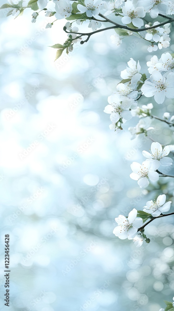 White plum blossoms bloom vibrantly on a branch, highlighting the essence of spring with soft natural light and a blurred backdrop White plum blossoms bloom vibrantly on a branch, highlighting the essence of spring with soft natural light and a blurred backdrop