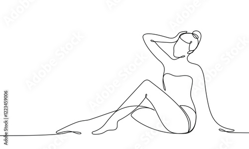 Line art banner of beautiful woman. Laser hair removal concept, beauty sphere. Self care. Continuous contour line. Vector illustration